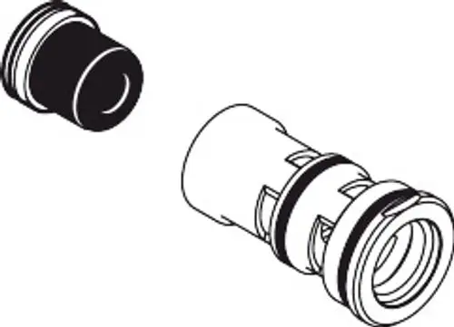 Adapter mit zwei Teilen, der für die Verbindung geeignet ist, um Schall zu dämpfen, hergestellt von AXOR. Details zur Funktionsweise sind nicht sichtbar.